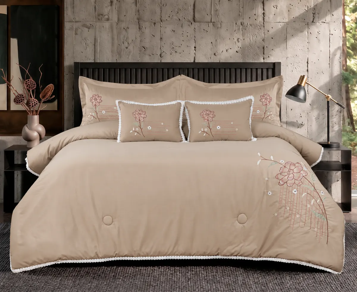 Beige floral bedding from the Ritu Collection home textile range