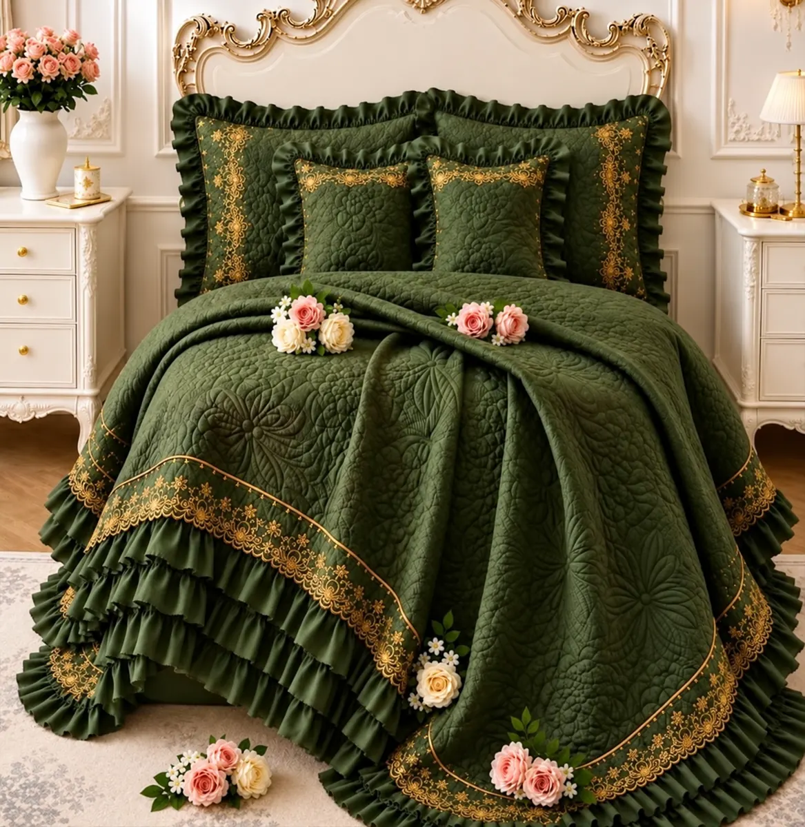 Green bedcover from the Ritu Collection home textile range