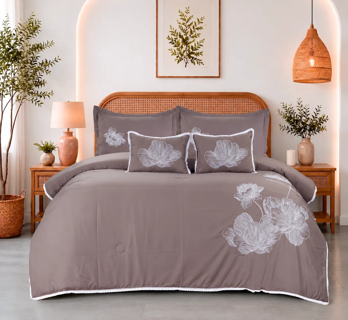 Grey floral bedding from the Ritu Collection home textile range