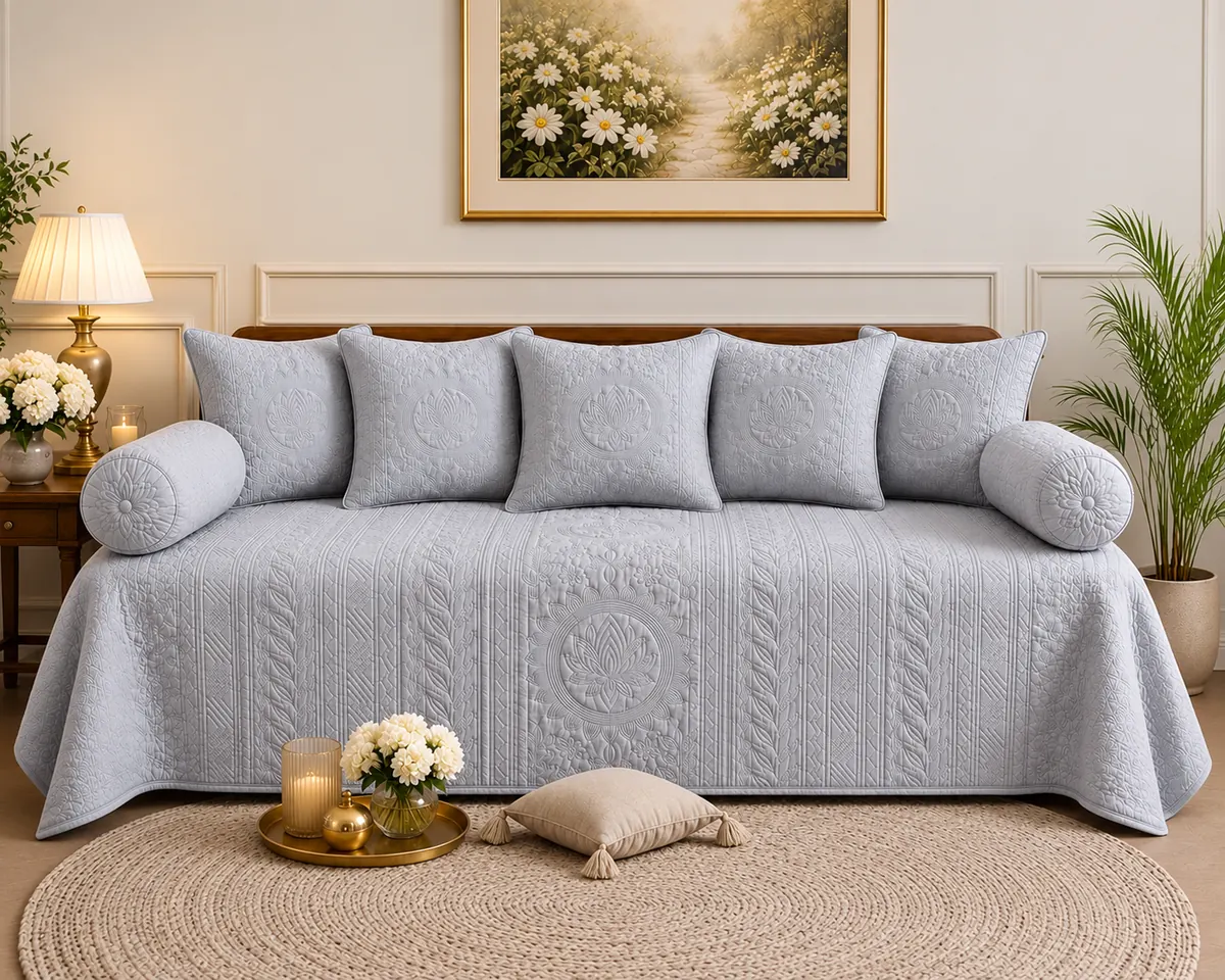 Grey sofa cover from the Ritu Collection home textile range