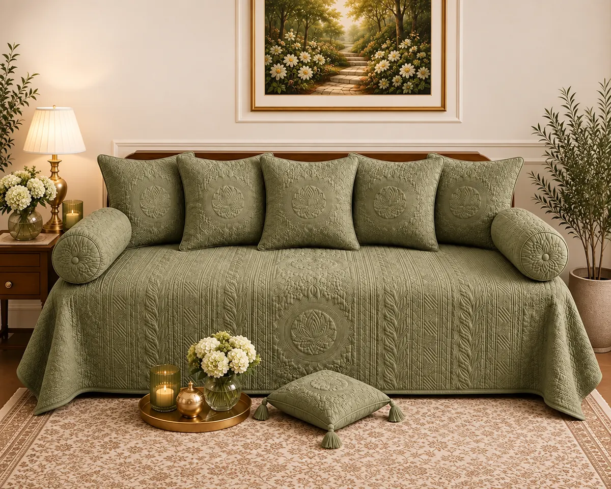 Olive sofa cover from the Ritu Collection home textile range