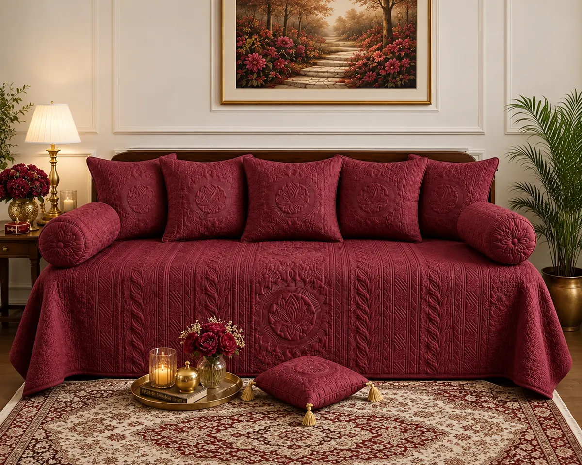 Wine sofa cover from the Ritu Collection home textile range