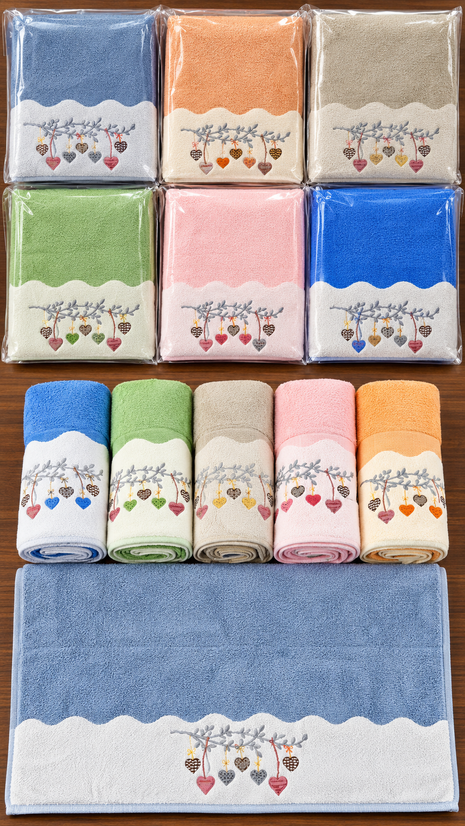 Embroidered heart towels