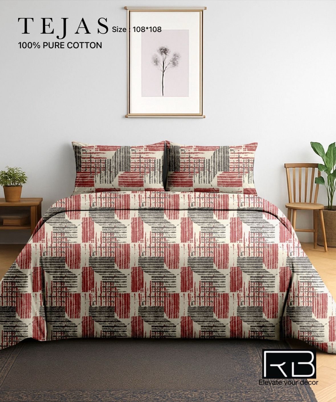 Olive leaf printed cotton bedsheet