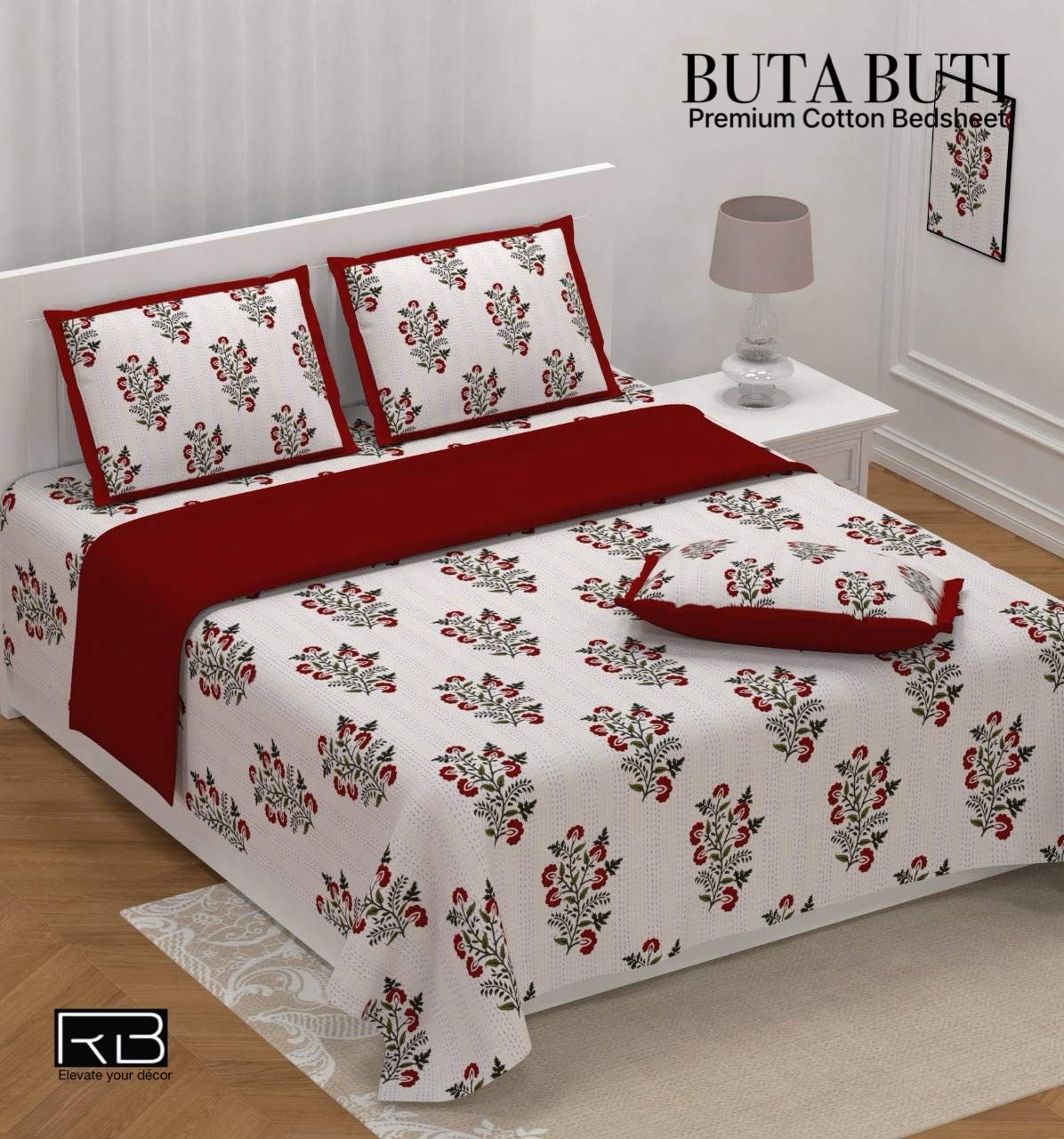 Red floral printed cotton bedsheet