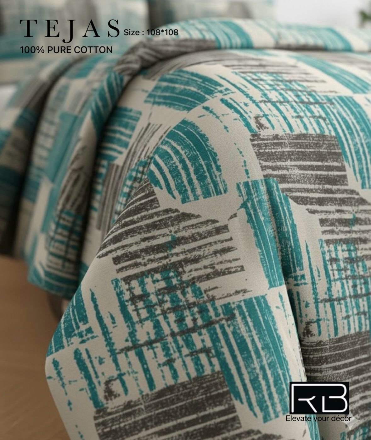 Teal contemporary printed cotton bedsheet